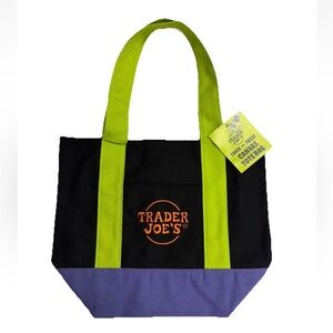 Trader Joe's Black and Purple canvas mini Tote Bag Halloween